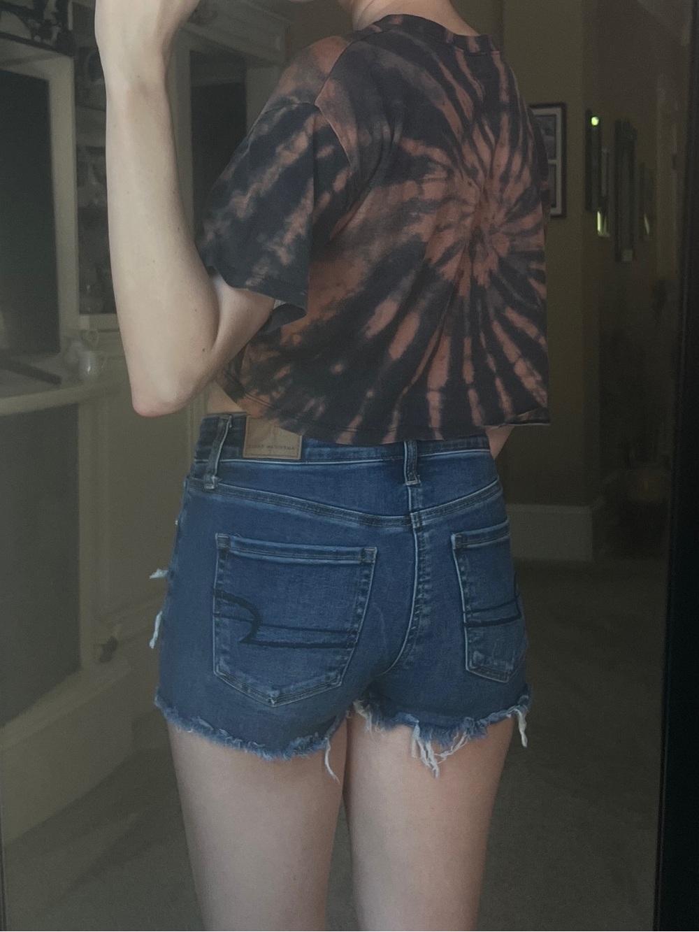 American Eagle Outfitters Hi-Rise Shortie Shorts Women’s 0 Dark Blue Denim Wash - Picture 10 of 10
